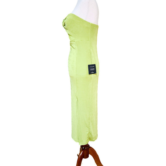 NWT Lulus Becoming Bold Lime Green Cutout One Shoulder Midi Dress size Medium - Picture 4 of 5